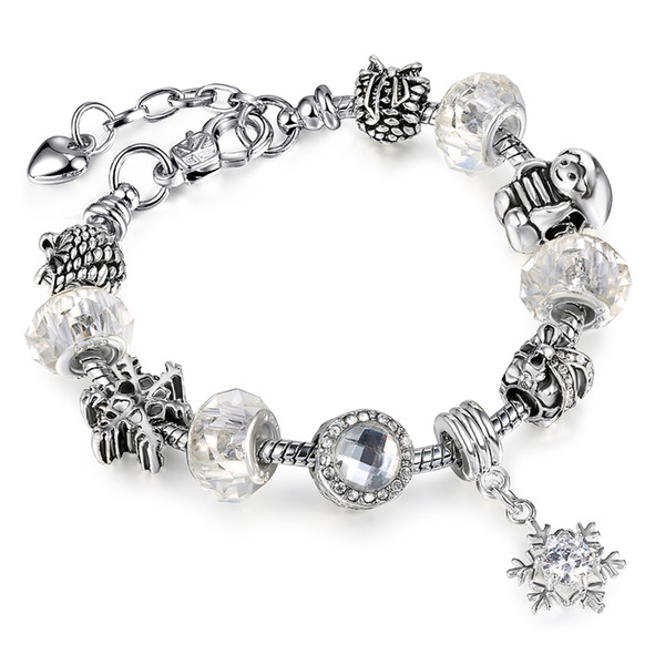 New European Allow Silver Plated Bead Crystal Charm Bracelet With White Murano Glass Beads Charm DIY Jewelry AA97