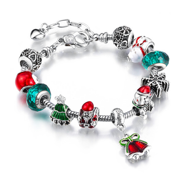 2018 Christmas Bracelet Gift With Santa Claus Charms Jewelry 925 Silver And Glass Beads Fit European Bracelet AA78