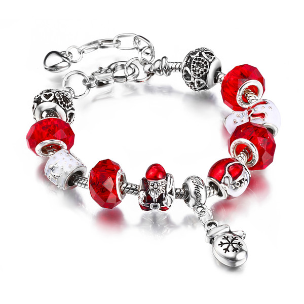 Christmas Gift Fit DIY Bracelet European Charms Jewelry 925 Silver Red Crystal Beads For Women AA76