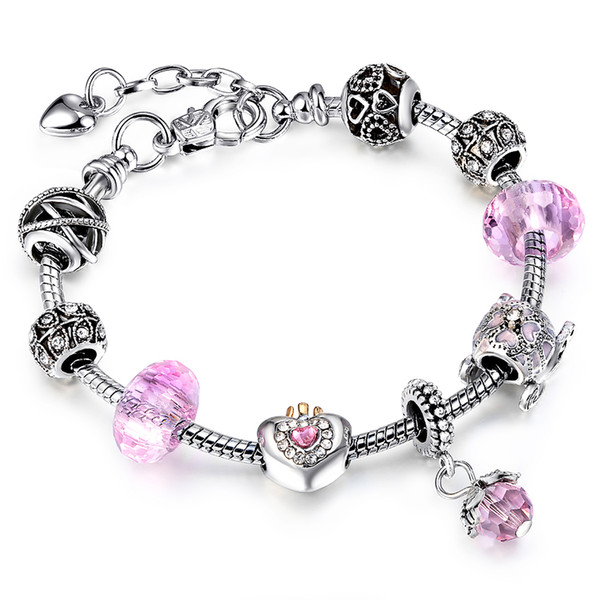 DIY Bracelet Allow Silver Plated Bead With Pink Crystal Ocean Star Charm Bracelet Women Jewelry AA101