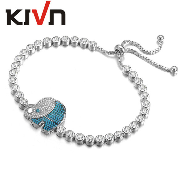 KIVN Fashion Jewelry Adjustable Bolo Elephant Pave CZ Cubic Zirconia Wedding Bridal Bracelets for Womens Girls Birthday Gifts