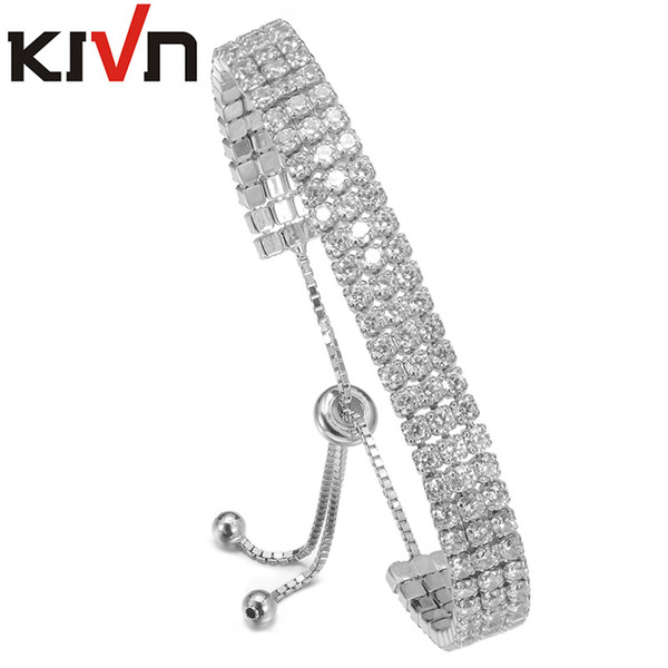 KIVN Fashion Jewelry Adjustable Pave CZ Cubic Zirconia Women Girls Tennis Wedding Bridal Bracelets Promotion Birthday Gifts