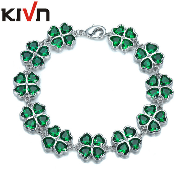 KIVN Womens Fashion Jewelry Lucky Four Leaf Clover Green CZ Cubic Zirconia Bridal bracelets Mothers Birthday Christmas Gifts