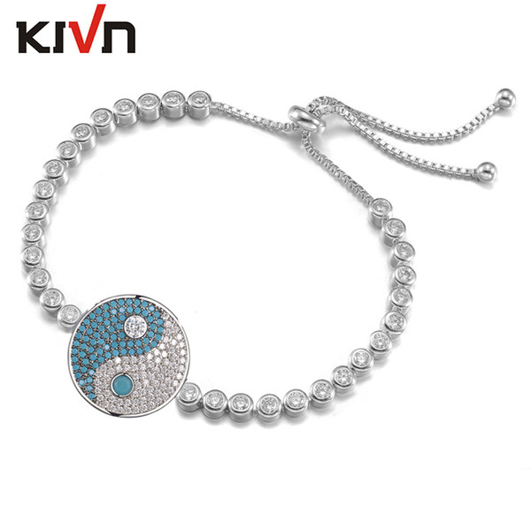 KIVN Fashion Jewelry Pave CZ Cubic Zirconia Adjustable Bolo Magic Yin Yang Balance Charm Bracelets for Women