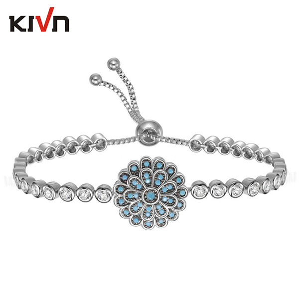 KIVN Fashion jewelry Adjustable Bolo CZ Cubic Zirconia Indian Antique Vintage Green Flower Bracelets for Women Girls Birthday Gifts