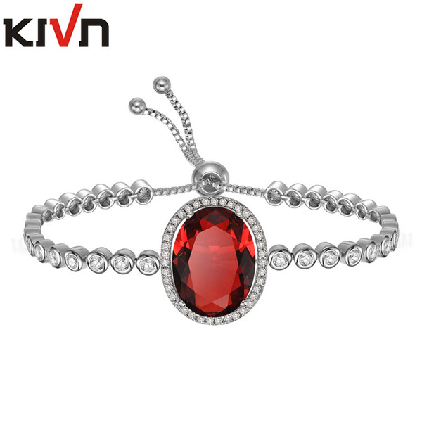 KIVN Fashion Jewelry Pave CZ Cubic Zirconia Adjustable Bolo Blue Wedding Bridal Bracelets for Women Christmas Birthday Valentine's Gifts