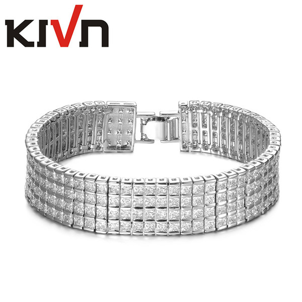 KIVN Fashion Jewelry White Tennis Classic CZ Cubic Zirconia Womens Girls Bridal Wedding Bracelets Promotion Christmas Gifts