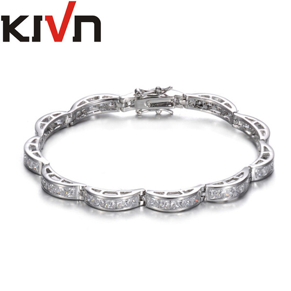 KIVN Fashion Jewelry Classic White CZ Cubic Zirconia Women Girls Wedding Bridal Bracelets Mothers Promotion Birthday Christmas Gifts