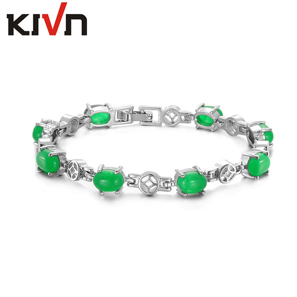 KIVN Fashion Jewelry Classic Green Stone Womens Girls Wedding Bridal Link Bracelets Mothers Christmas Birthday Gifts