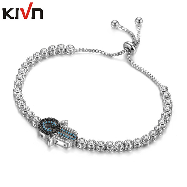 KIVN Fashion Jewelry Adjustable Turkish Evil Eyes CZ Cubic Zirconia Women Girls Tennis Wedding Bridal Bracelets Promotion Birthday Gifts