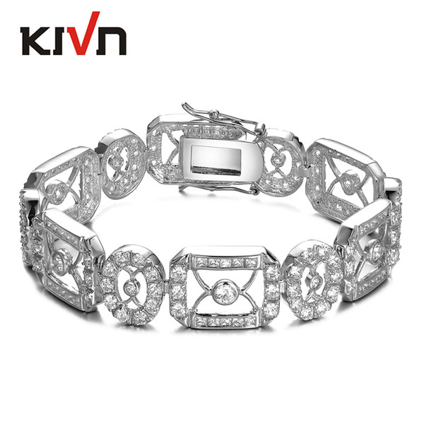 KIVN Fashion Jewelry AAA CZ Cubic Zirconia Classic Wedding Bridal White Bracelets for Women Girls Christmas Birthday Valentine's Gifts