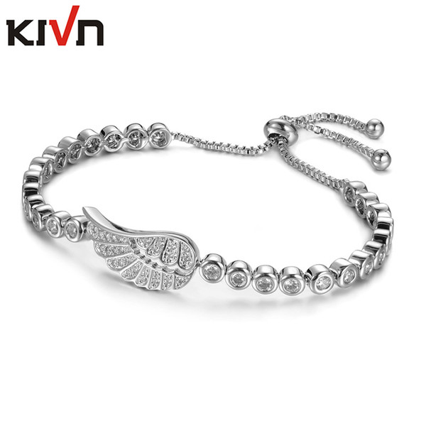 KIVN Fashion Jewelry Adjustable CZ Cubic Zirconia Angel Wing Feather Bridal Wedding Bracelets for Women Girls Birthday Gifts