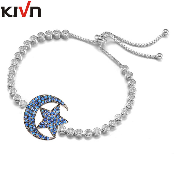 KIVN Fashion Jewelry CZ Cubic Zirconia Adjustable Moon Star Wedding Bridal Bracelets for Women Birthday Girls Mothers Day Gifts