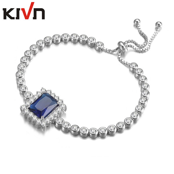 KIVN Fashion Jewelry Adjustable Blue CZ Cubic Zirconia Charm Tennis Womens Girls Bridal Wedding Bracelets Mothers Birthday Gifts