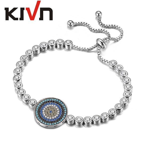 KIVN Womens Jewelry Adjustable Turkish Blue eye Charm Tennis CZ Cubic Zirconia Bridal Wedding Bracelets Birthday Christmas Gifts