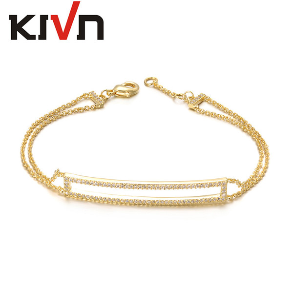 KIVN Fashion Jewelry Open White Rectangle Bar CZ Cubic Zirconia Link Bracelets for Women Girls Mothers Day Birthday Christmas Gifts