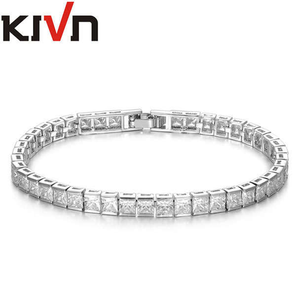 KIVN Fashion Jewelry Square CZ Cubic Zirconia Tennis Bridal Wedding Bracelets for Women Girls Mothers Promotion Birthday Gifts