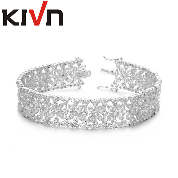 KIVN Fashion Jewelry Flower Classic CZ Cubic Zirconia Womens Girls Bridal Wedding Bracelets Promotion Birthday Christmas Gifts