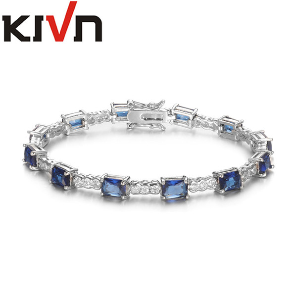 KIVN Fashion Jewelry Classic Blue CZ Cubic Zirconia Womens Girls Bridal Wedding Bracelets Promotion Birthday Christmas Gifts