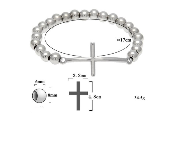 Street fashion trend in Europe and the United States stainless steel color preservation hip-hop accessories Bead Bracelet personality cross