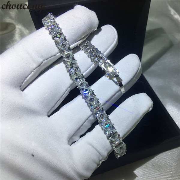 Vecalon Charm Female White Gold Filled bracelets Princess cut 5A Zircon cz Silver Colors bracelet for women Fashion Jewerly