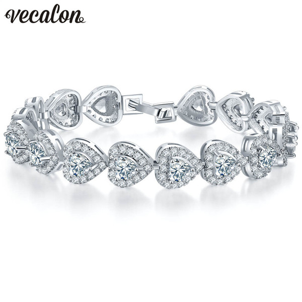 Vecalon Heart love Bracelet 5A Mutil Zircon Cz White gold filled Crystal party wedding Bracelets for women christmas Jewelry