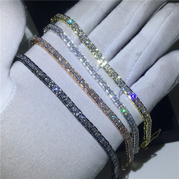 Vecalon 4 colors Tennis Bracelet Princess cut Diamond White gold filled Party wedding Bracelets for women men Jewelry