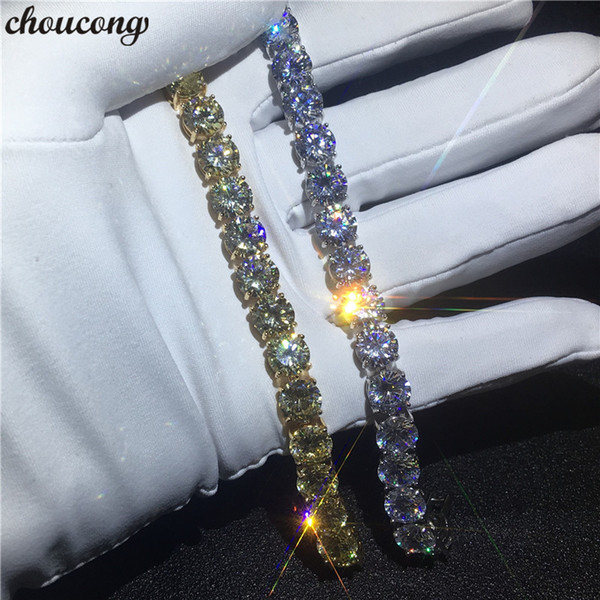 Vecalon Handmade Tennis bracelet White Yellow Gold Filled 8mm 5A Zircon cz Wedding bracelets for women Fashion Jewerly