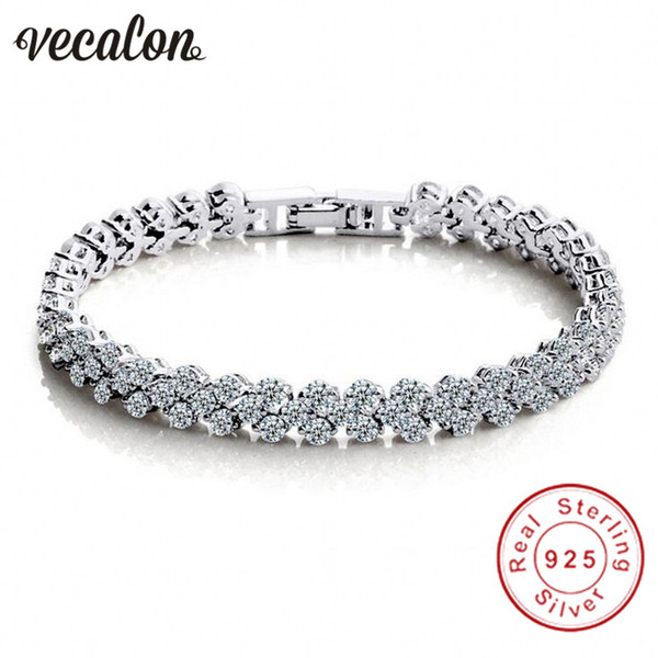 Vecalon Trendy Female Bracelets 5A Zircon Cz 925 Sterling Silver Crystal Engagement wedding Bracelets for women Jewelry