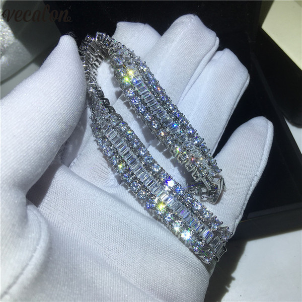 Vecalon Luxury Bracelet 3 Rows Diamond White gold filled Promise Engagement wedding Bracelets for women Jewelry Gift