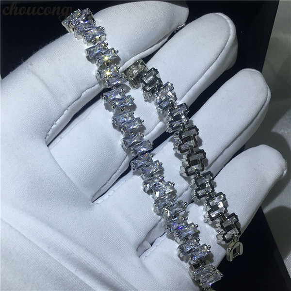 Vecalon Female White Gold Filled Baguette bracelets 5A Zircon cz Silver Colors Wedding bracelet for women Fashion Jewerly