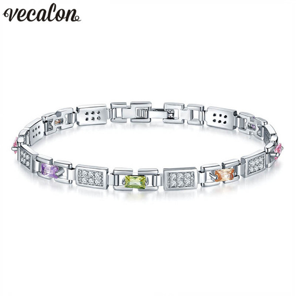 Vecalon New 6 styles Female Bracelet 5A Zircon Cz White gold filled Crystal Engagement wedding Bracelets for women Jewelry