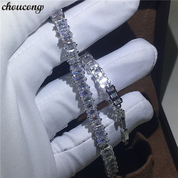 Vecalon Classic bracelet White Gold Filled T shape Diamonds cz Engagement Wedding bracelets for women Hand Jewerly