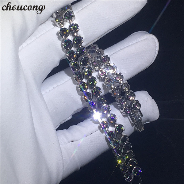 Vecalon Fashion bracelet White Gold Filled 2 Rows Rianbow 5A Zircon cz Engagement Wedding bracelets for women Hand Jewerly