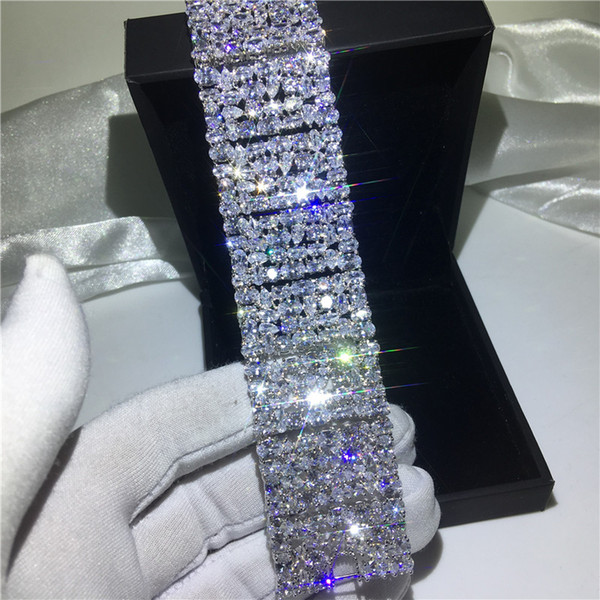 Vecalon Luxury Lady Big Bracelet Diamond White gold filled Engagement wedding Bracelet for women Bridal Jewelry