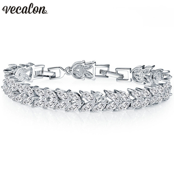 Vecalon Flower bijoux Female Bracelet 5A Zircon Cz White gold filled Crystal Engagement wedding Bracelets for women Jewelry