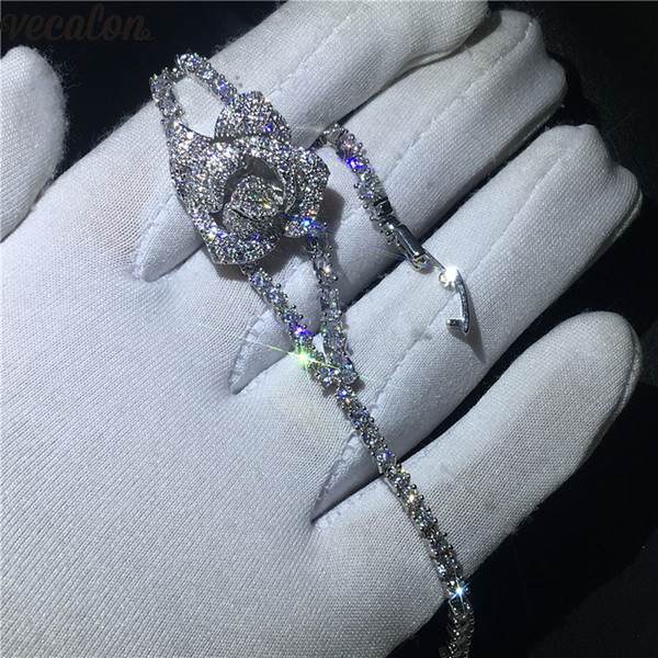 Vecalon Flower Bracelet Pave setting Diamond White gold filled Engagement wedding Bracelets for women Party Jewelry