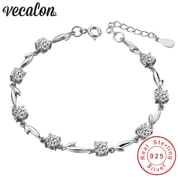 Vecalon Handmade Female Bracelets 5A Zircon Cz 925 Sterling Silver Crystal Party wedding Bracelets for women Jewelry 2 colors