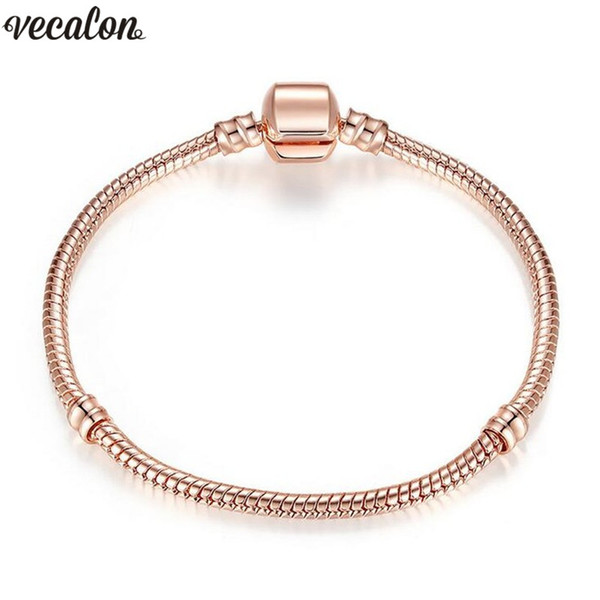 Handmade Bracelet Fit Bead 925 Silver Rose Gold Filled Snake Chain Bangle & Bracelet Luxury Party Jewelry 16-23CM Women Gift