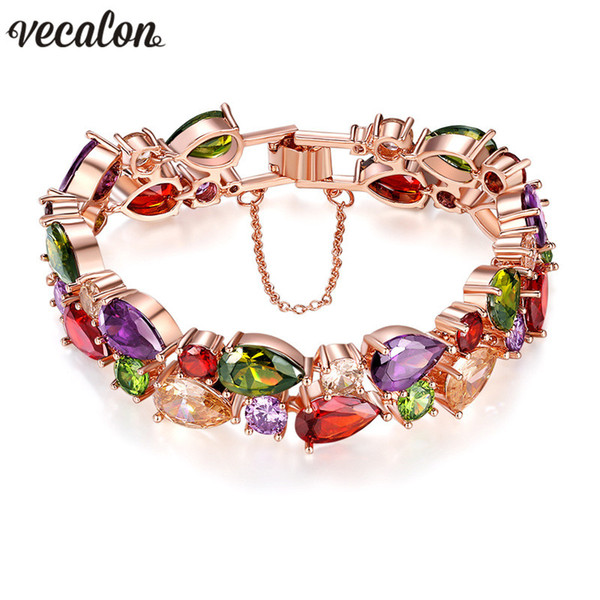 Vecalon Mona Lisa Bracelet 5A Mutil Zircon Cz Rose gold filled Crystal Anniversary wedding Bracelets for women Jewelry