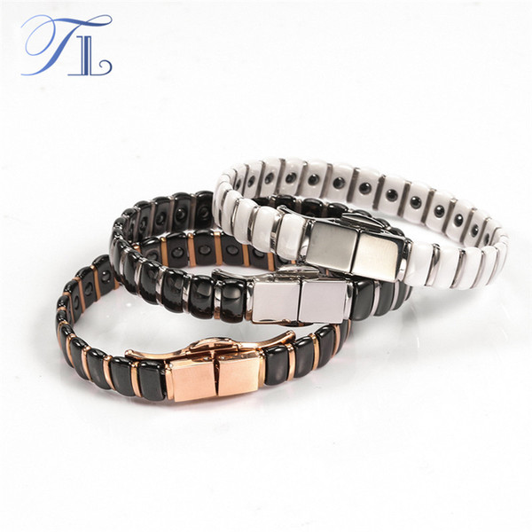 TL Stainless Steel Black & White Ceramic Health Element Bangle Bracelets Inlay Hematite Elements Anti-fatigue Ceramic Jewelry