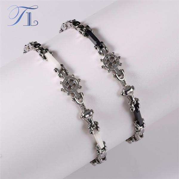 TL Nautical Theme Stainless Steel Bracelets Ceramic Sections Stainless Steel Chain Bracelet Leisure Style Ceramic Bracelet