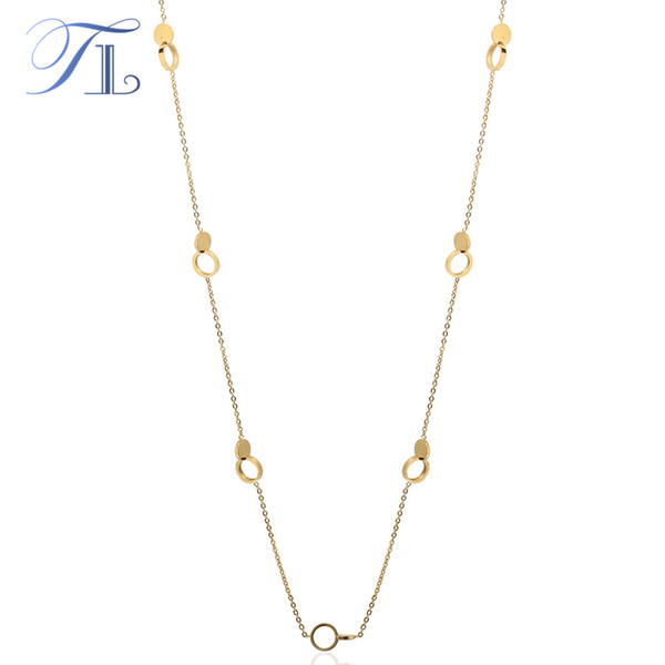 TL New Fashion Women Classic Long Necklace Jewelry Stainless Steel Gold Simple Round Circle Pendant Necklace Colar Jewelry Gift