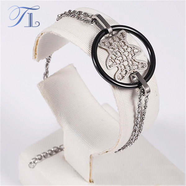 TL New Ceramic Bracelet High Quality Stainless Steel Bear Hollow Ceramic Circle Charm Bracelet For Women Fashion Brand Bracelet