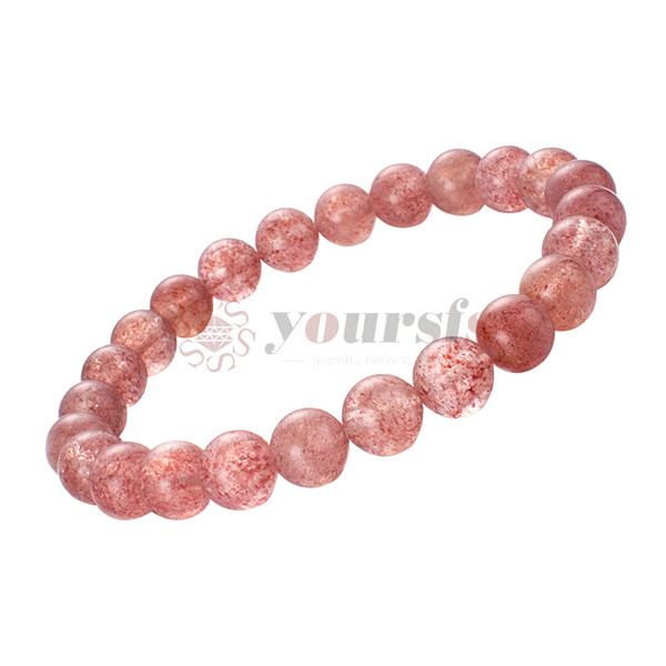 Yoursfs Strawberry Quartz Elastic Stretch Crystal Bracelet Beads 8mm for Women