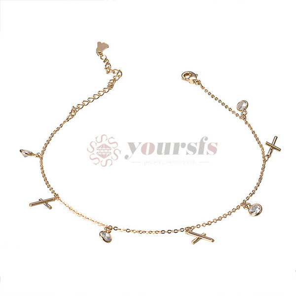 Yoursfs Cross Ankle Bracelet Rose Gold Plated Chain with Dangling Charms of Crosses and Crystals