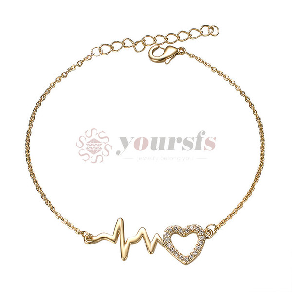 Yoursfs Love Adjustable Braclet for Women Heart Pedant Rose Gold Plated Charm Dainty Chain Bangle Jewelry-B646