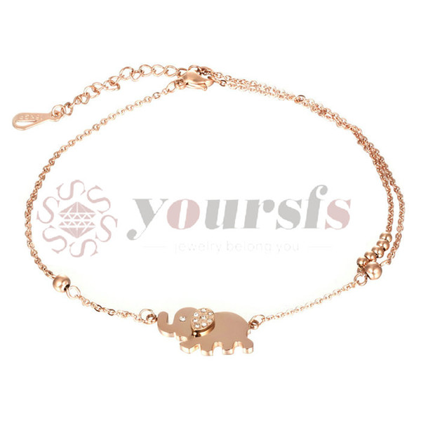 Yoursfs Elephant Anklets Pendant for Mother's Day with Charm Beads (18k Rose Gold Plated)