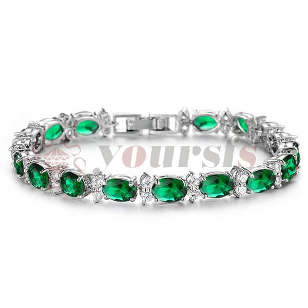 Yoursfs® 18K Whitec Gold Plated Simulated Emerald Tennis Bracelet Use High Quanlity Zircon Fashion Jewelry