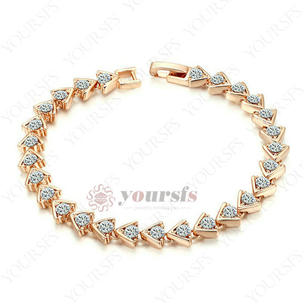 Yoursfs 18K Rose Gold Plated Triangle Chain Bracelet Used Austrian Crystal Bangle